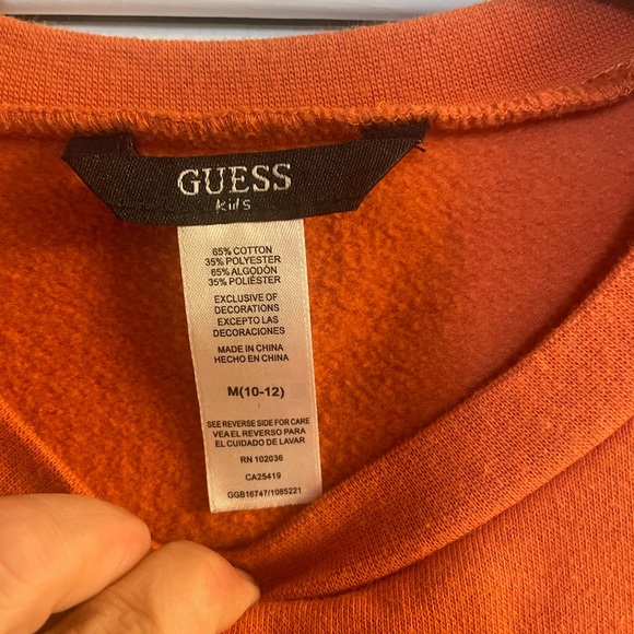 Guess Girls Cropped Orange Sweatshirt Size 8-10 Silver Metallic Heart Like New! - Picture 5 of 5